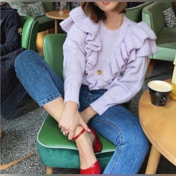 Zara | Knit Sweater with Ruffle Trims lilac size small - Picture 1 of 11
